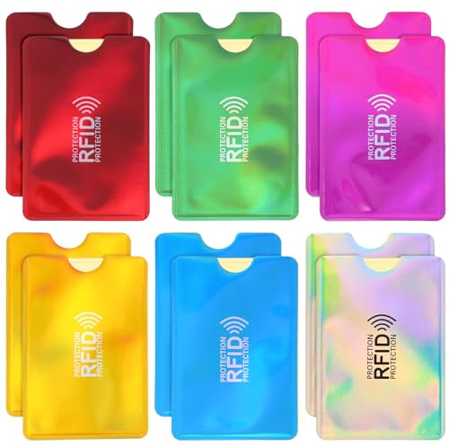 Juego de 12 fundas para tarjetas de bloqueo RFID, juego de fundas seguras de protección contra robo de identidad, funda protectora de tarjeta de crédito, funda de bloqueo RFID, diseño delgado de