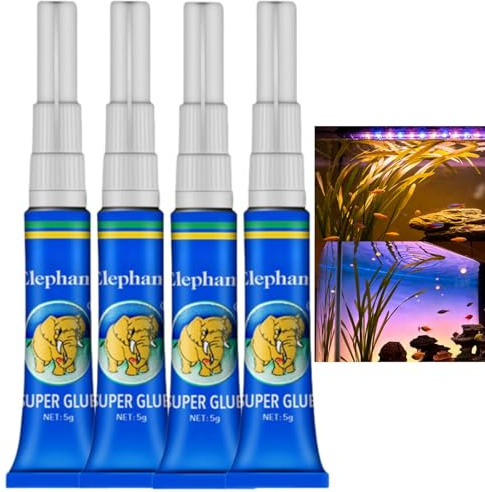 4PCS Aquarium Glue for Live Plants & Plastic,Strong Clear Silicone Glue, Waterproof Superglue for Aquascaping, Rocks,Wood,Reef-Friendly Sealant for Aquascaping & Water Plants,Superglue for Plastic