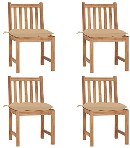 LoogCape Trädgårdsstolar, 4 stycken med kudde, teak i massivt trä, väderbeständig, stapelbar, med armstöd och ryggstöd, perfekt för balkong, terrass, trädgård, relaxstol med stoppad komfort