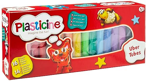 Plasticine The Original, Uber Tubes Modelling Clay - 16 Vibrant Colours, Includes Cutters, Tools and Playmat, Never Dry's Out, Made with Non-Toxic Materials, Suitable for Ages 5 and Above