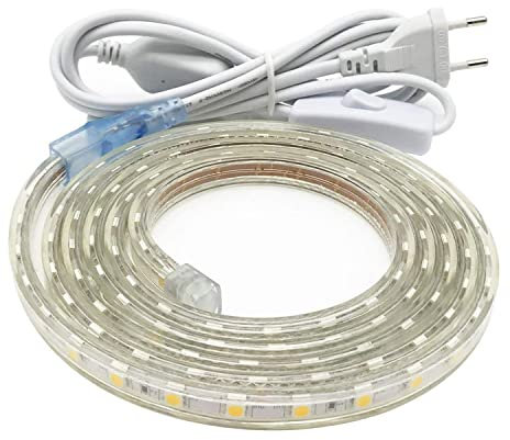 Ruban Led 3M, Très Lumineux Bandeau Led 220v avec Interrupteur,5050 IP65 Etanche, Blanc Chaud