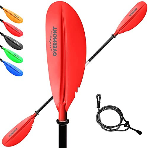 OVERMONT Paddel Aluminium Doppelpaddel SUP Paddel 222cm mit verstellbaren Paddel-Blätter für Kanusport Kajakfahren Kanadier Boot Ruderboot Schwarz/Rot/Orange