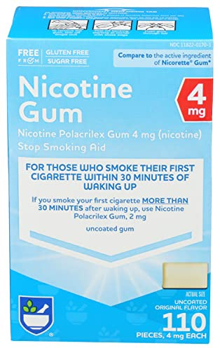 Rite Aid Nicotine Gum, Original Flavor, 4 mg - 110 Count | Quit Smoking Aid | Nicotine Replacement Gum| Stop Smoking Aids That Work Quick | Chewing Gum to Help You Quit Smoking | Uncoated Nicotine Gum
