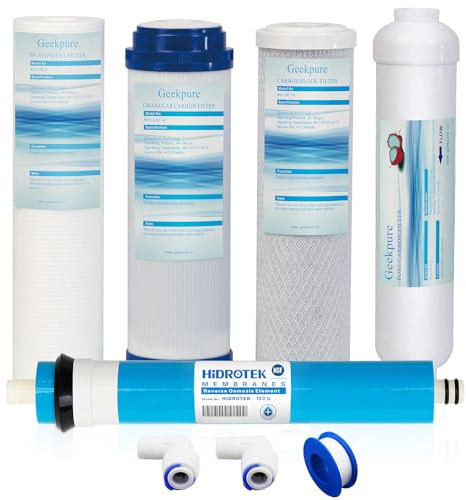 Universal Compatible 5 Stage Reverse Osmosis Replacement Filter Set with 100 GPD Membrane -Standard 10 Inch