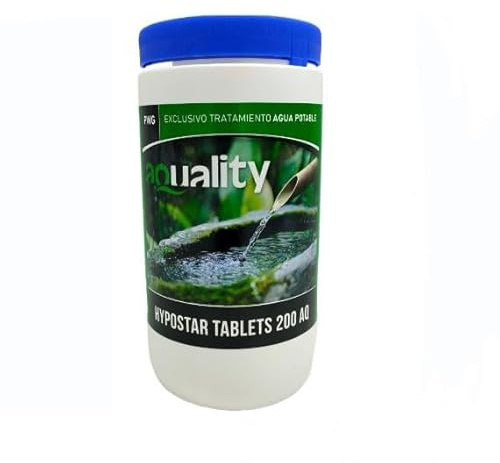 Hipoclorito Pastillas 200 gr: Cloro en Pastillas de disolución semilenta, para la desinfección del Agua de Consumo, y Agua de Piscinas. Bote 1 Kg