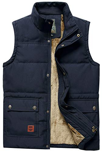 Vcansion Men's Outdoor Casual Stand Collar Thicken Qulited Fleece Jacket Padded Vest Lightweight Down Cotton Vest Coat Blue US XL