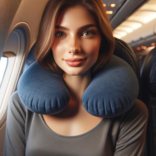 KAMACA Nackenhörnchen Nackenkissen mit Softplüsch Bezug und Druckknopf-Verschluss für Unterstützung bei Reisen Weiches und Komfortables Reisekissen für Flugzeug Zug Auto Bus (Navy - Blau)