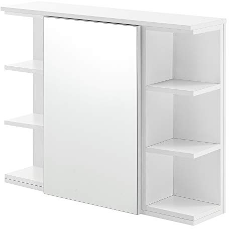[en.casa] Badezimmer-Wandschrank 64 x 80 x 20 cm Spiegelschrank mit Tür und 3-3 Ablagen Hängeschrank Spanplatte Weiß