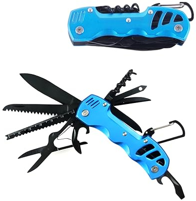 Multitool Taschenmesser, Taozoey 12 In 1 Taschenwerkzeug, Werkzeug Messer, Faltbare Multifunktionswerkzeug Mit Öffner, Messer, Schraubendreher, Feile, Säge, Zange und Tasche (Blau)