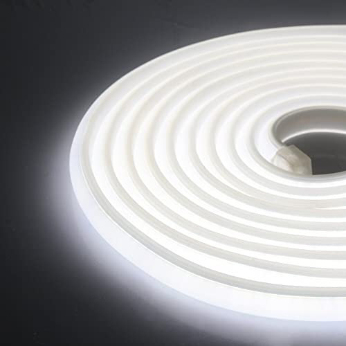 XUNATA 2m LED Neon Flexible 220V, Alto brillo Tira de LED COB con Cable de Alimentación, Cada Corte de 50 cm, IP65 Impermeable, Luz de Cuerda - Blanco Frio