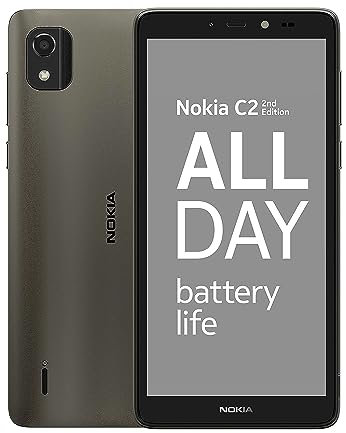 Nokia C2 2nd Edition 5.7” Smartphone with all-day battery life, 5MP & 2MP cameras, Android 11 (Go edition), MicroSD card slot supports up to 256GB, 2 years quarterly security updates, Dual SIM - Grey