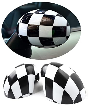MINI Tapa de carcasa para espejo retrovisor lateral, Juego de tapas de espejo lateral para Mini Cooper One/S/JCW R55 R56 R57 R58 R59 R60 R61 (A cuadros, Serie R Plegado Manual)