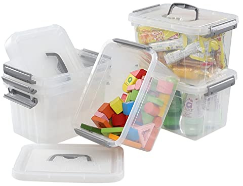 Saedy 6 L Small Lidded Storage Box, 6 Pack Plastic Latch Storage Container Box, F