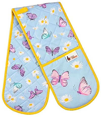 SiXsigma Sports Double Oven Gloves Heat Resistant Oven Mitts - Heavy Duty Potholders Novelty Home And Kitchen Gloves For Cooking & Baking - Ideal For Women & Men (Sky Blue)