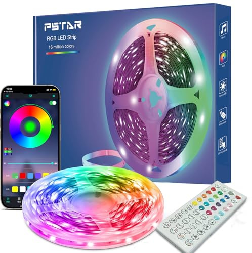 PSTAR Striscia LED 10M, RGB, USB, Bluetooth, Controllo APP, Adatta per Camera da Letto, Cucina, Decorazioni, Bar, Feste