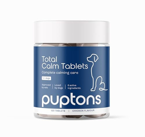 Puptons Total Calming Supplement for Dogs | (60 Tablets) Dog Anxiety & Separation Relief | Reduces Stress, Chewing, Aggression & Barking | L-Taurine, L-Theanine & Ginger Extract