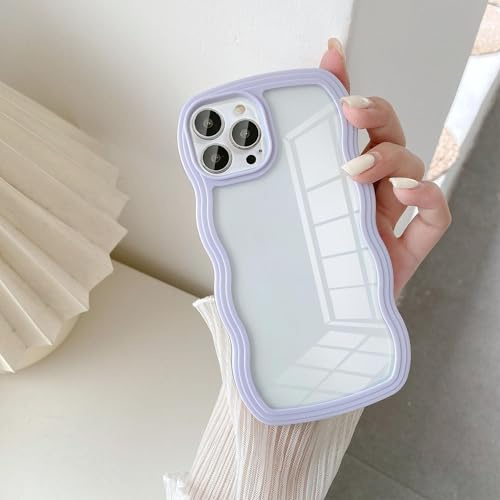 UEEBAI Case for iPhone 14 Pro Max 6.7 inch Phone Case, Clear Cute Simple Wave Frame Curvy Slim Fit Shockproof Protective Phone Bumper Cover Translucent Soft Pretty Anti-Scratch TPU Case - Purple