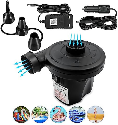 Roe Tenpo Electric Air Pump with 3 Nozzles/Inflate Or Deflate Swimming Ring, Airbeds, Paddling Pools & Other Toys / AC110-240V/ DC12V/50W (Black-Air-Pump)
