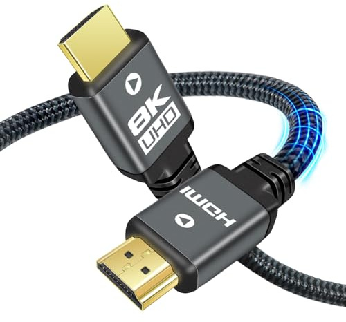 Yauhody Câble HDMI 2.1 10m 8K, 48Gbps Ultra Haute Vitesse Cable HDMI® 8K 60Hz 4K 120Hz 144Hz eARC HDR10+ HDCP 2.2 & 2.3 Dynamic HDR 3D pour PS5, PC, TV, Monitor, X box Series