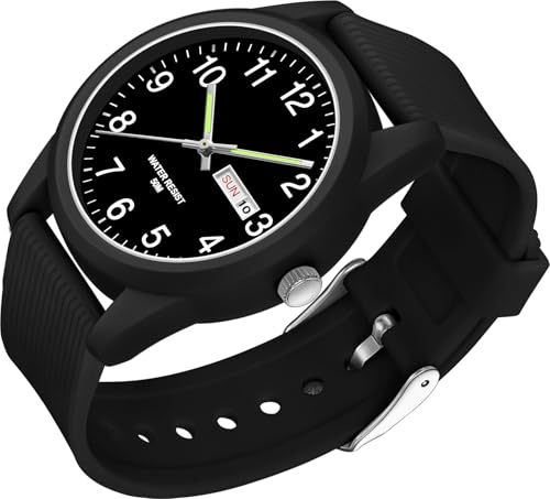 Orologio da polso da uomo, al quarzo, analogico, sportivo, da uomo, donna, 50 m, impermeabile, cinturino in silicone, casual, per ragazzi con data, giorno della settimana, lancette luminose, numeri