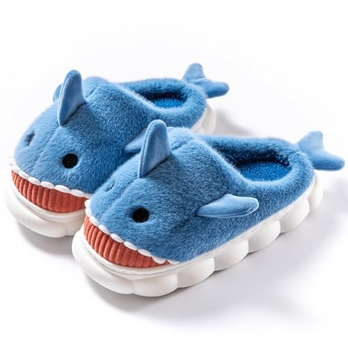 dressfan Pantofola Squalo Peluche,Animale Squalo Pantofole da Casa Comode Caldo,Silenzioso Spessore Morbido Antiscivolo Memory Foam,Inverno Pantofole Divertenti per Donne&Uomo,Blu Reale,EU 40-42