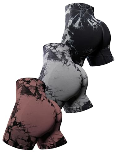 Mesaro Gym Shorts for Women - 3 Pack Scrunch Butt High Waisted Lifting Workout Shorts Seamless Yoga Booty