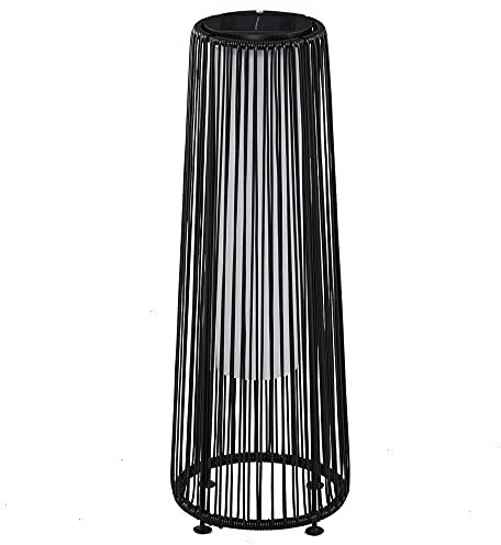 Outsunny Lampada Solare da Giardino con Pannello di Ricarica, Lanterna Solare da Esterno in Metallo e Rattan, Ø21.5x61cm, Nero