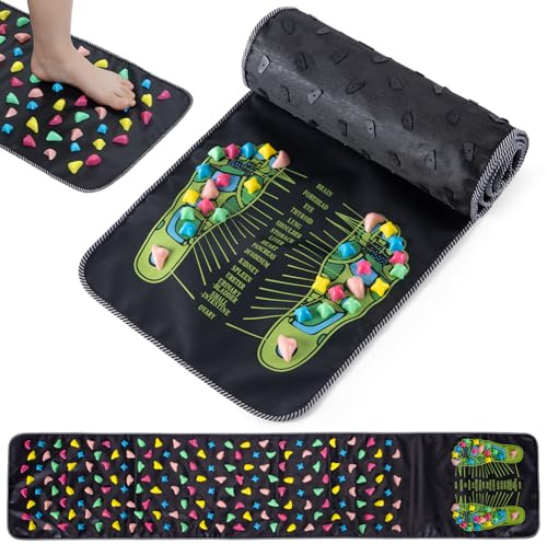 Worive Foldable Foot Massage Mat, Reflexology Walk Stone Road Acupressure Mat with Chart, Feet Pressure Point Mat for Long Sitting Elderly Students and Office Workers (68.9 x 13.78 Inches)