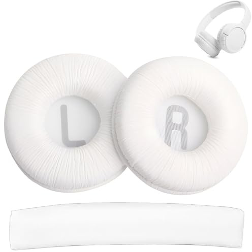 1 Paar Ersatz-Ohrpolster und 1 Kopfbügel für JBL Tune600 T500BT T450 T450BT JR300 JR300BT Kopfhörer mit Memoryschaum, 70 mm (Weiß)