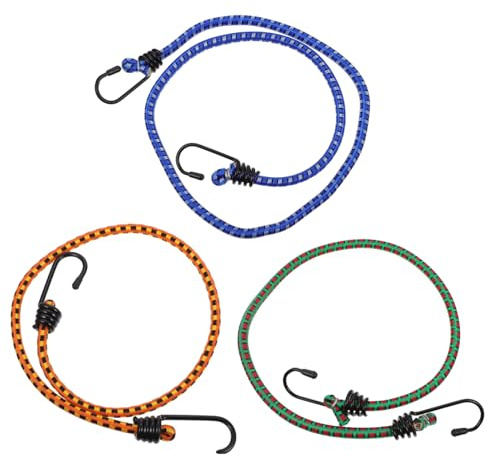 INOOMP 3pcs High Elasticity Rubber Tied Rope Bungee Cord with Hooks for Camping Motorcycle Car Luggage Fastening Belt Heavy Duty Straps for Secure Cargo Transport Random Color