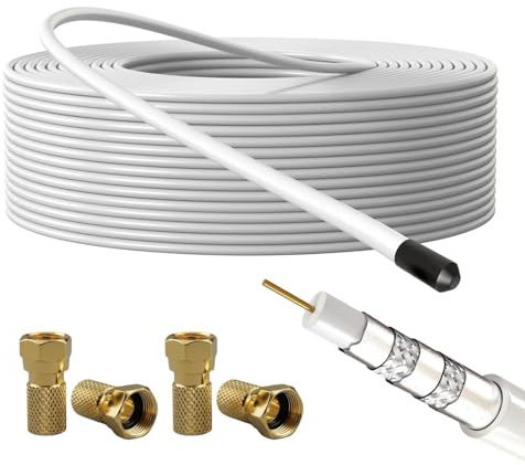 Lumonic Cable de antena RG6 135dB 25 m + 4 conectores F | Blindaje quíntuple: se acabaron las interferencias en la imagen | Cable SAT, cable coaxial Internet, cable TV