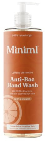 Miniml Anti-Bac Natural Hand Wash - Uplifting Clementine 400 ml, Kills 99.9% of Bacteria, 99.6% Natural, Vegan & Cruelty-Free Liquid Soap for Sensitive Skin