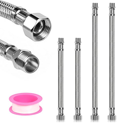 Flexschlauch 3/8, 4 Stück 304 Edelstahl Flexschlauch Panzerschlauch 3/8 Zoll, Flexibler Armaturenschlauch Verlängerung Armaturenschlauch