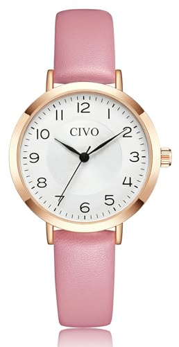 CIVO Reloj Mujer Fácil Lectura: Analogico Esfera Pequeña con Números Agujas | Elegante Reloj de Pulsera Correa Cuero - Ligero y Cómodo para Uso Diario Casual - Regalo para Ella Chicas Hija Navidad