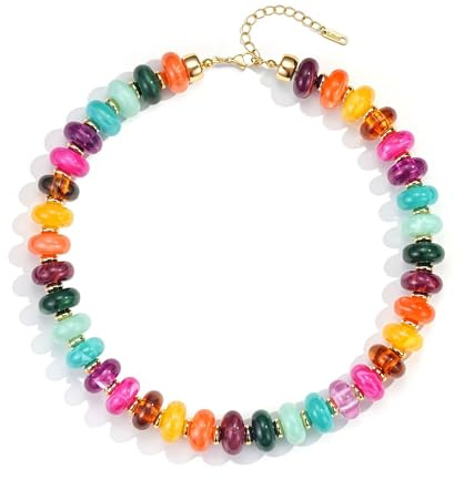 SIXDUTON Färgglada pärlhalsband för kvinnor flickor, uttalande kedja stora pärlor kort choker halsband för kvinnor, justerbar boho sommar kedja smycken presenter till strand vardag
