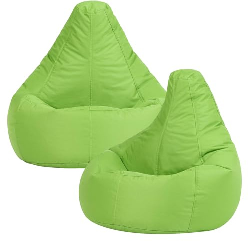 Bean Bag Bazaar Dalton Kids Bean Bag, Lime, 2 Pack, Water Resistant, Gaming Chair for Kids, Beanbag for Indoor and Outdoor Use with Filling Included, Childs Chair ideal for Bedroom, Playroom, Garden