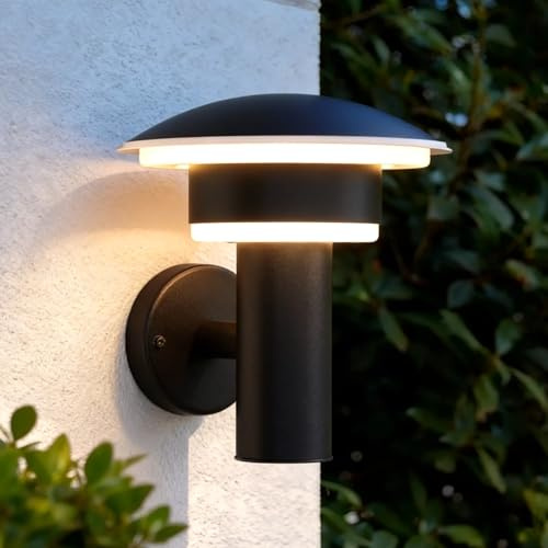 NBHANYUAN Lighting® Outside Wall Light,Exterior Wall Light,IP44 SUS304 Stainless Steel Weatherproof Wall Lamp for Front Door,Garden,Porch,Black,3000K Warm White 1000LM