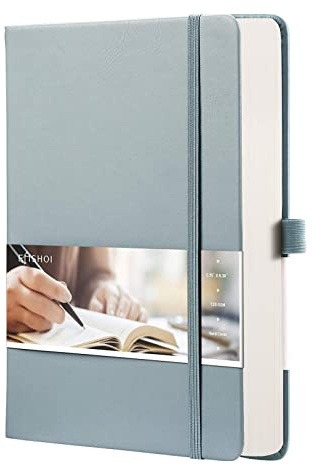 EMSHOI Dotted Notebook - 256 Pages A5 Dotted Grid Journal Notebook,120gsm Thick Paper,16 Perforated Pages, Smooth PU Leather, Inner Pocket,5.75'' × 8.38''-GrayBlue