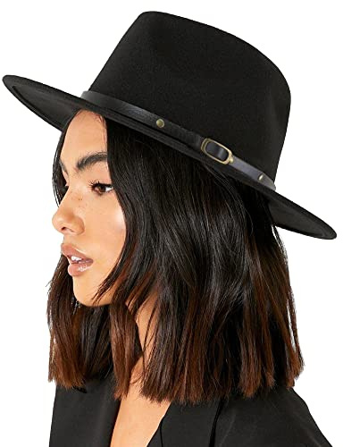 Fedora-Cappelli per Donna-Uomo, Vintage Flat-Wide Brim Felt-Jazz-Hat Cotton Blend Panama-Hat Medium Nero, Nero, Medium