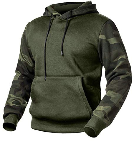 MANLUODANNI Men's Pullover Hoodies Hooded Sweatshirt Camo Patchwork Top Casual Hoody with Kangaroo Pocket Army Green M