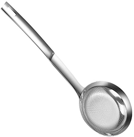 SMELEYOU Écumoire en acier inoxydable à mailles fines alimentaires pour séparer graisses et mousse, robuste, facile à nettoyer, résistant à la chaleur, filtre à mailles fines, poignée ergonomique