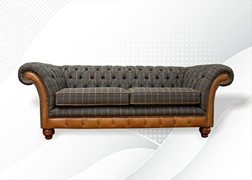 JVmoebel Chesterfield 3 Sitzer Grau Dreisitzer Wohnzimmer Design Couchen Polster Sofa Neu