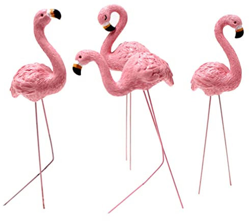 YARNOW 4 Stück Gartendeko Flamingo Figur Miniatur Flamingo Stecker Vogel Gartenstecker Topfstecker Blumenstecker für Bonsai Blumentopf Mikro Landschaft Terrarium Deko Rosa