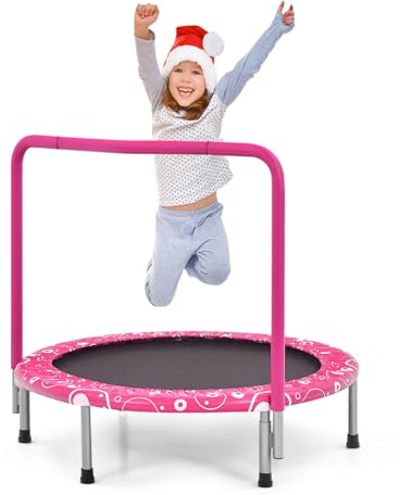 LIFEZEAL Trampolino Elastico per Bambini 3-10 Anni, Ø92x81cm, Mini Trampolino per Interno, Salta, Jump, con Maniglia e Gambe Rimovibili, Sicuro, Pieghevole, Telaio in Metallo, Regalo, Max 150kg (rosa)
