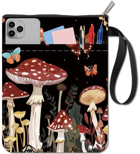 CRASPIRE Funda para Libro de Hongos Fundas para Libros de Mariposas Protector de Libros de Luna para Libros de Bolsillo Funda de Tela Lavable para Libros con Cremallera Y Bolsillo Adicional para