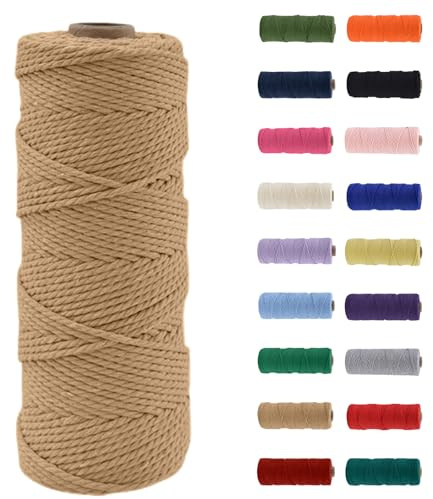 MORAINJAY Macrame Rope 3 mm x 100 m, Hemp Rope Macrame Thread, 100% Natural Macrame Cotton Thread for DIY Projects, Tapestry, Knitting, Crafts and Gift Decoration