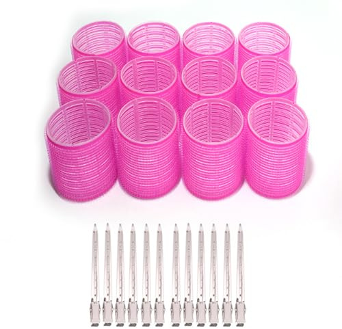 Set bigodini con clip, 18 bigodini autoaderenti in 3 misure, 10 clip in metallo, rosa