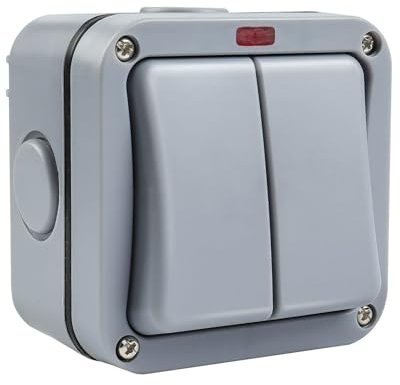 Light Switch Double Outdoor IP66 Rated 20A 2 Way Weatherproof Control Box Rainproof Wall Mounted Switch for Garden Shed Patio Durable Plastic Casing