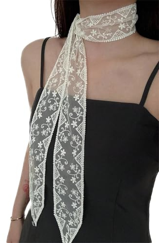 RoseSeek Women's Lace Sheer Mesh Scarves Lightweight Fashion Neck Scarfs Shawl Fashion Accessories White One-Size