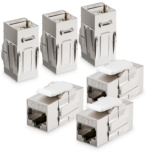 LEENUE 6 unidades blindado Keystone RJ45 acoplamiento Cat7, 10 Gbps/600 MHz, módulo Keystone chapado en oro para cable de instalación CAT7 CAT6A CAT6, conector RJ45 para panel de conexión, enchufe de
